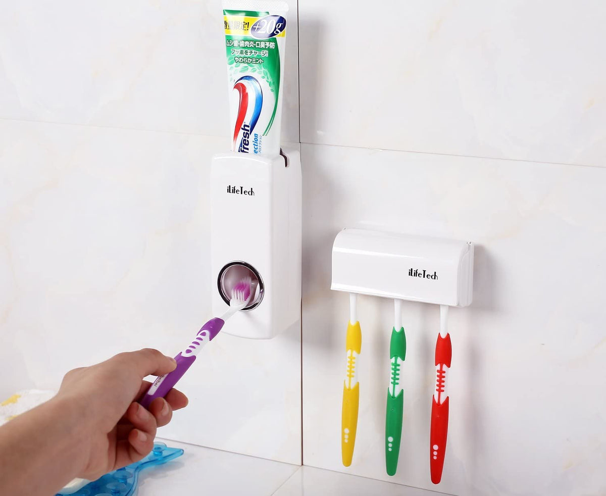 Buy 1 Set Get 1 Set Free Avail 2 Toothpaste Dispenser & 2 Toothbrush Holder Super Premium Quality