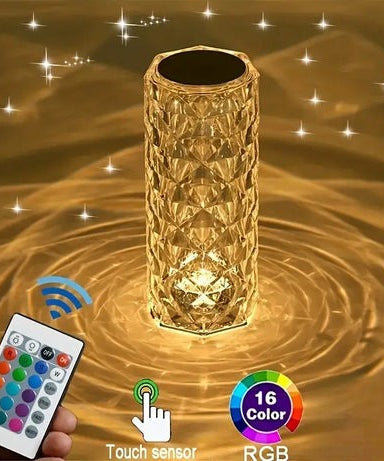 USB Rechargeable Crystal Rose Diamond Touch Lamp LED With RGB 16 Colors and Remote