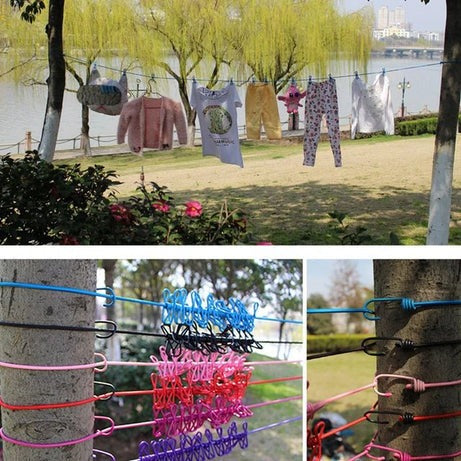 Pack of 3 Portable hanging Cloth extendable Rope 185 CM with 12 Clips each for Home Backyard Hotel Balcony Clothes Drying Line, Outdoor Indoor Use