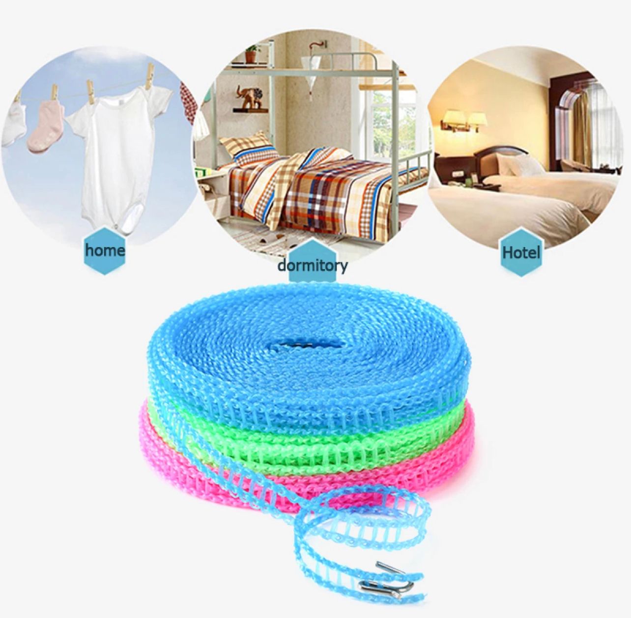 3 Piece Wind Proof Non Slip Nylon Hanging Drying Rope Clothes washing line with full size of 5 Meters in Rs 999