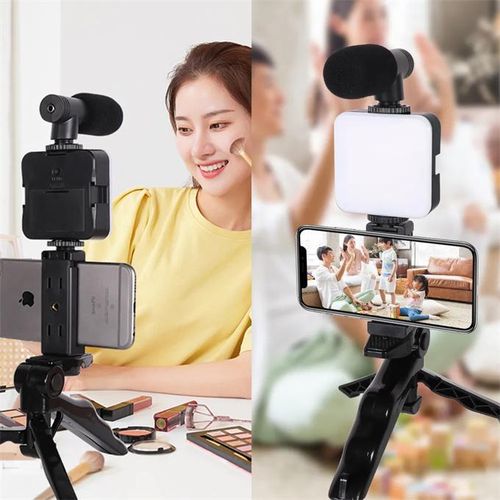 Imported All in one Vlogging Video Making Kit Super Flexible Universal Tripod with Microphone and Light