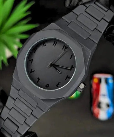 Arabic Aura Watch – Elegant Black Wristwatch with Arabic Numerals in Just Rs 1399