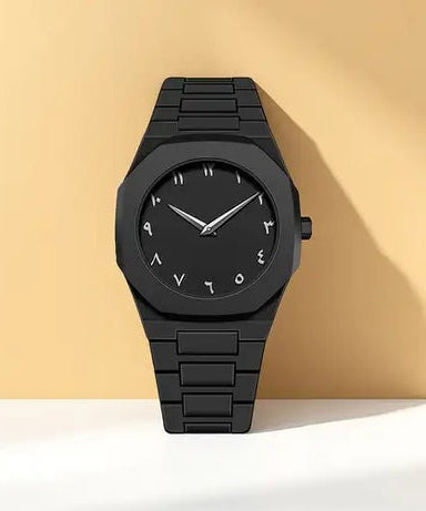 Arabic Aura Watch – Elegant Black Wristwatch with Arabic Numerals in Just Rs 1399