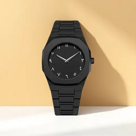 Arabic Aura Watch – Elegant Black Wristwatch with Arabic Numerals in Just Rs 1399