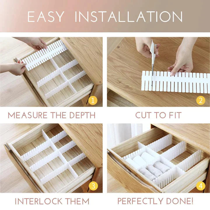 Adjustable Drawer Separator & Plastic DIY Divider Clapboard Organizer