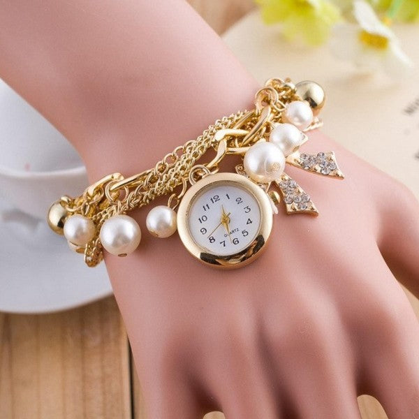 Buy 1 Get 1 Free Offer Ladies Luxury Pearls Bracelet Wrist Watch