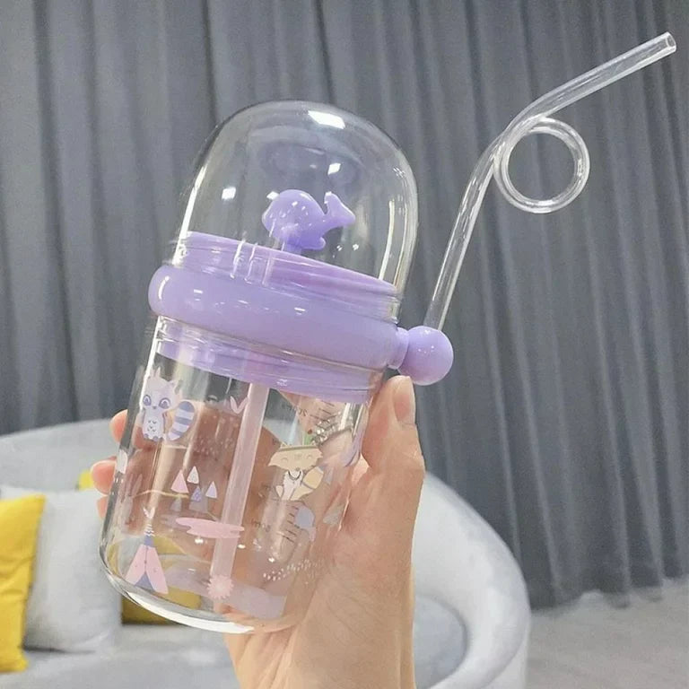 Whale Spray Water Bottle with Straw and Cup For Baby Feeding and Drinking