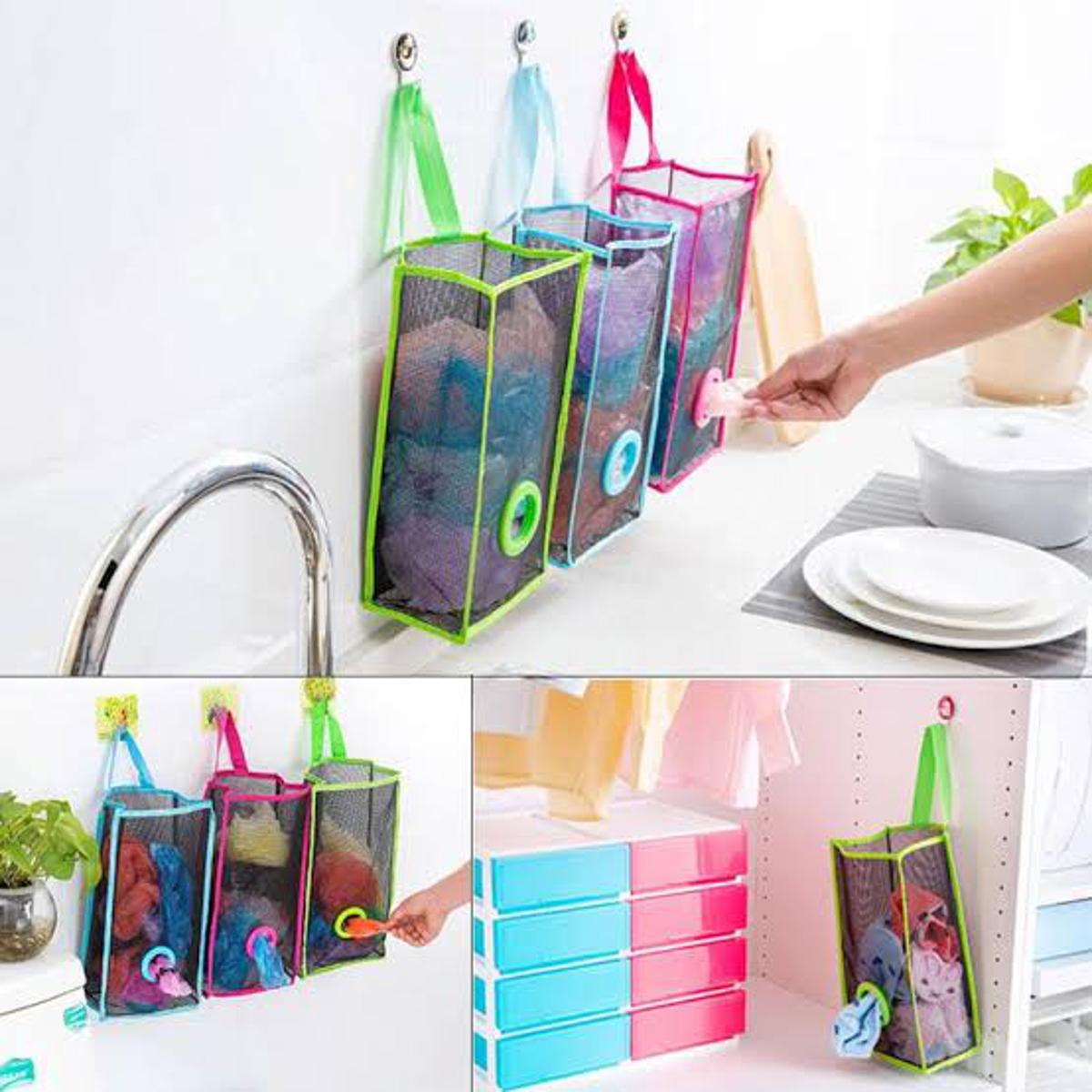 Pack of 2 Plastic Shopping and Garbage Bag Holder For Kitchen and Multi Purpose Hanging Shopper Holder