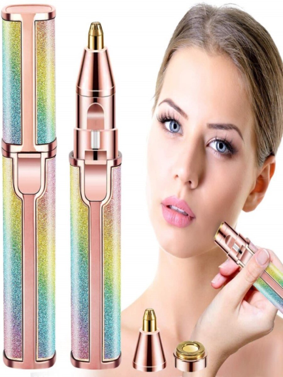 2 IN 1 Rechargeable Electric Eyebrow Trimmer & Shaver for Multiple Body Parts in Lipstick Shape with Rainbow and Pink Color