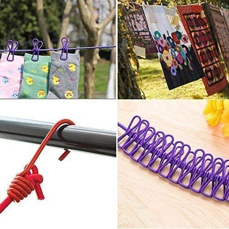 Pack of 3 Portable hanging Cloth extendable Rope 185 CM with 12 Clips each for Home Backyard Hotel Balcony Clothes Drying Line, Outdoor Indoor Use
