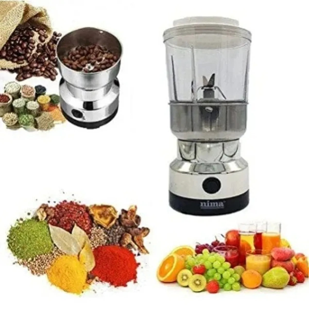 Nima 2 in 1 Electric Grinder & Juicer for A-Z Dry Spice – Silver Nima 2 in 1 Electric Grinder & Juicer for A-Z Dry Spice 2999