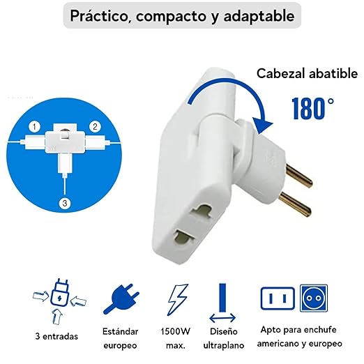 (Pack of 3) 3 in 1 Flat Socket Suitable for Places Without Space (Behind TV, Furniture, Bed) 180 Degree Rotating Plug Fireproof Material 2500W CE Certified 3 Pcs