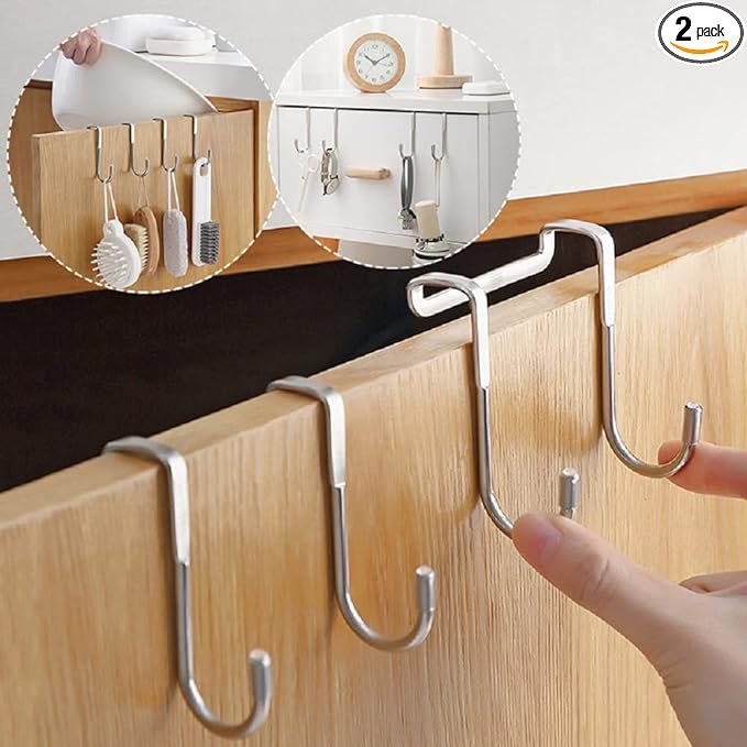 Buy 1 Get 1 Free Heavy Duty Stainless Steel Door Drawer Cabinet Hook For Hanging Clothes Towel Bags and Sundries (2 Pcs)