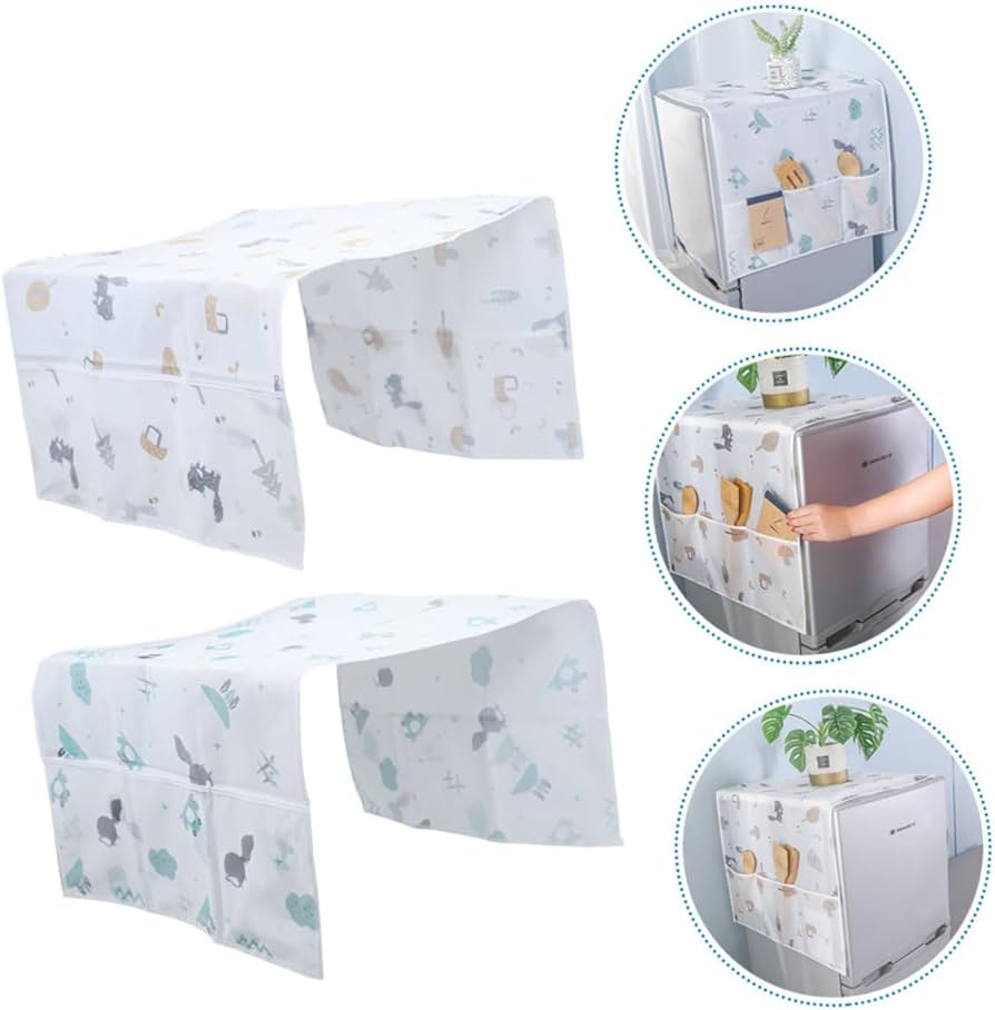 (Pack of 2) Anti-Dust Waterproof Refrigerator Fridge Cover with Double Storage Pockets