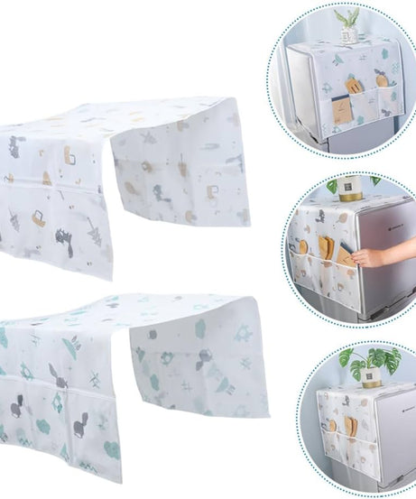 (Pack of 2) Anti-Dust Waterproof Refrigerator Fridge Cover with Double Storage Pockets