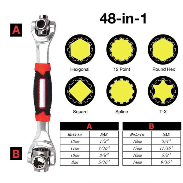 48-In-1 360 Degree Socket Tiger Wrench Spline Bolts Universal Car Repair Tools