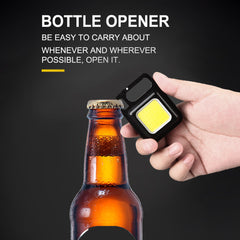 Portable Pocket LED Powerful Rechargeable COB Keychain Flashlight with 4 Light Modes & Bottle Opener