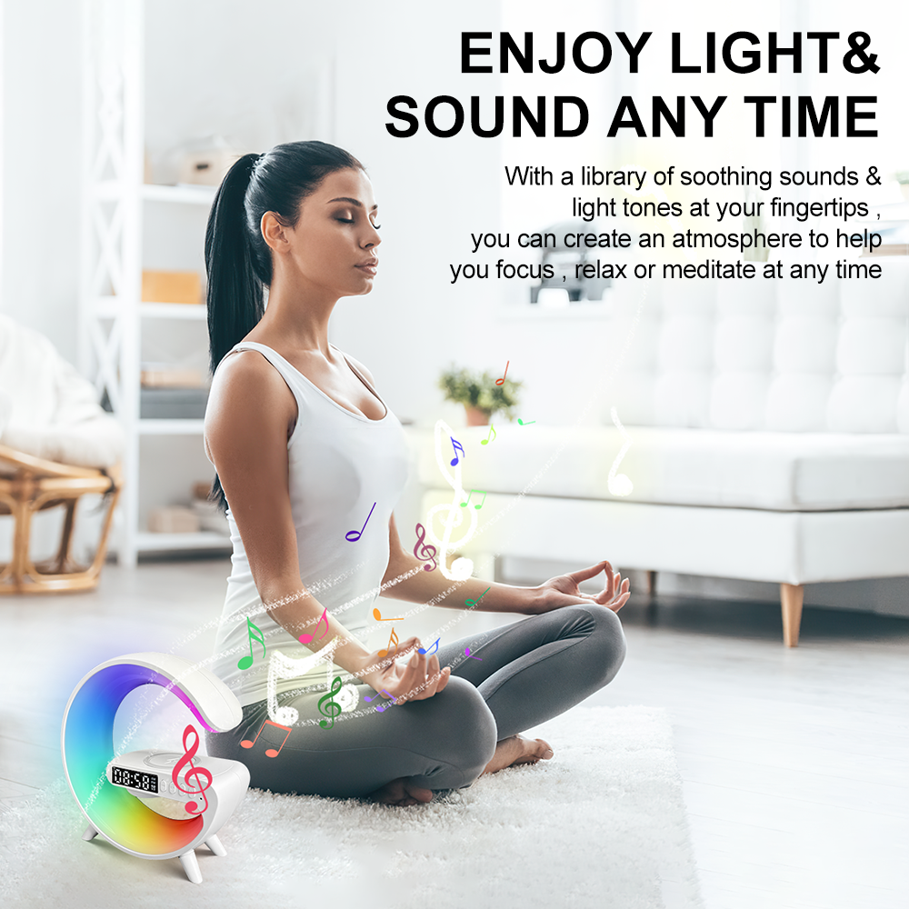 Imported G Shaped RGB Light Table Lamp Bluetooth Speaker With Wireless Charger