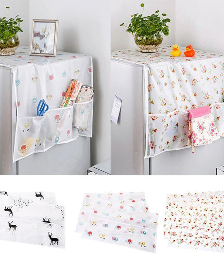 (Pack of 2) Anti-Dust Waterproof Refrigerator Fridge Cover with Double Storage Pockets