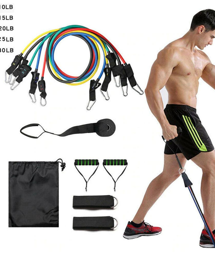 11 PCS Resistance Band Set Yoga Pilates Abs Exercise Fitness Tube Workout Bands