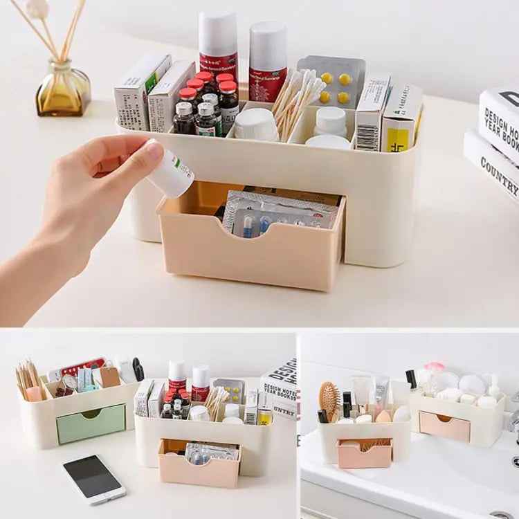 Multipurpose Storage Box/Organizer with Multi Sections and Drawer For Storage of Cosmetics Jewellery and Small Stationary Items