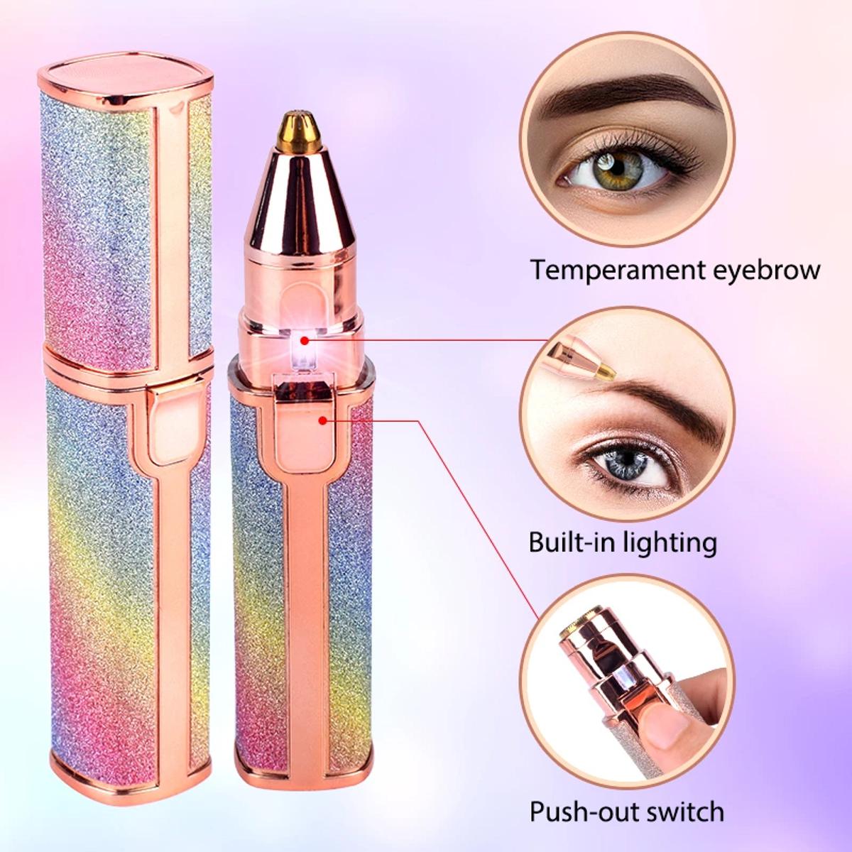 2 IN 1 Rechargeable Electric Eyebrow Trimmer & Shaver for Multiple Body Parts in Lipstick Shape with Rainbow and Pink Color