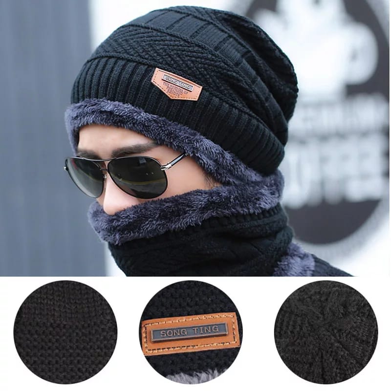 2 Items Song Ting Warm Knitted 1 Hat and 1 Neck Warmer Collar