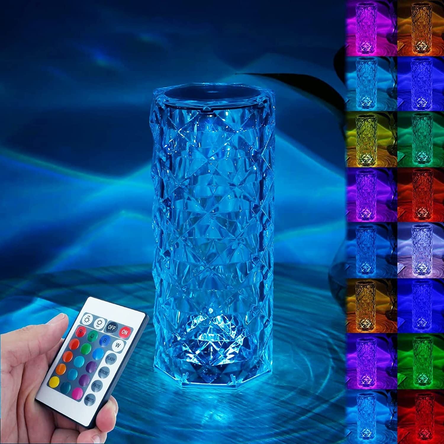 USB Rechargeable Crystal Rose Diamond Touch Lamp LED With RGB 16 Colors and Remote