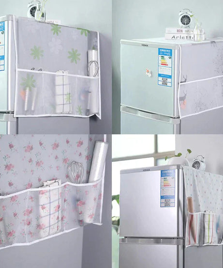 (Pack of 2) Anti-Dust Waterproof Refrigerator Fridge Cover with Double Storage Pockets