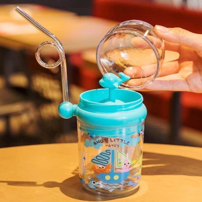 Whale Spray Water Bottle with Straw and Cup For Baby Feeding and Drinking