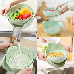 Double Layer Fruit Vegetable Washing Bowl Household Kitchen Sink Rotatable Drainer for Kitchen