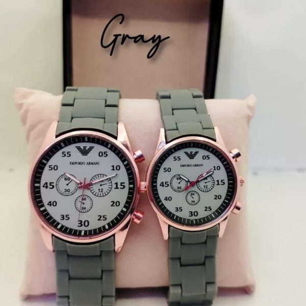 Analog Round Sporty Emporio Armani Rubber Chain Pair Watches For Couples