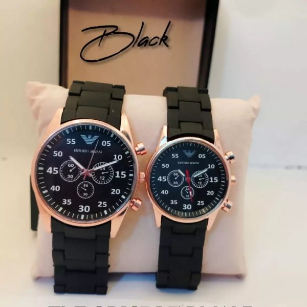 Analog Round Sporty Emporio Armani Rubber Chain Pair Watches For Couples