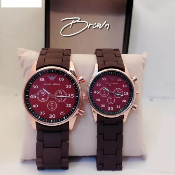 Analog Round Sporty Emporio Armani Rubber Chain Pair Watches For Couples