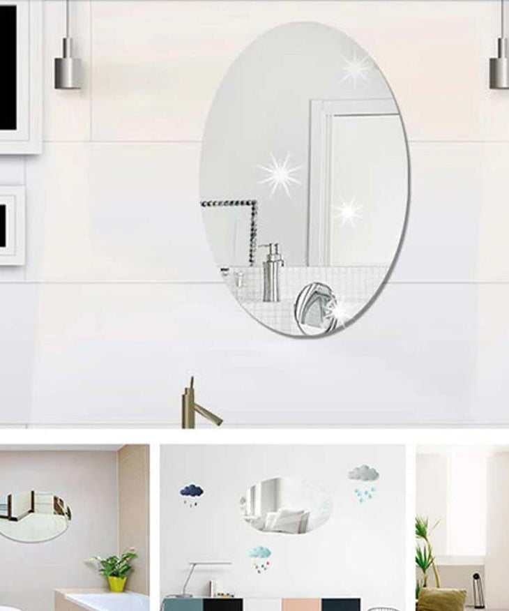 FlexibleSelf Adhesive Oval Shape Mirror Sticker (3  Pieces)