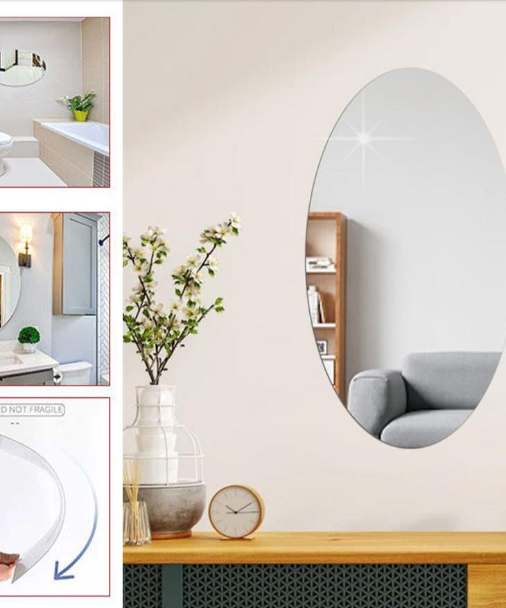 FlexibleSelf Adhesive Oval Shape Mirror Sticker (3  Pieces)