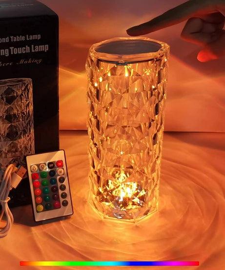 USB Rechargeable Crystal Rose Diamond Touch Lamp LED With RGB 16 Colors and Remote