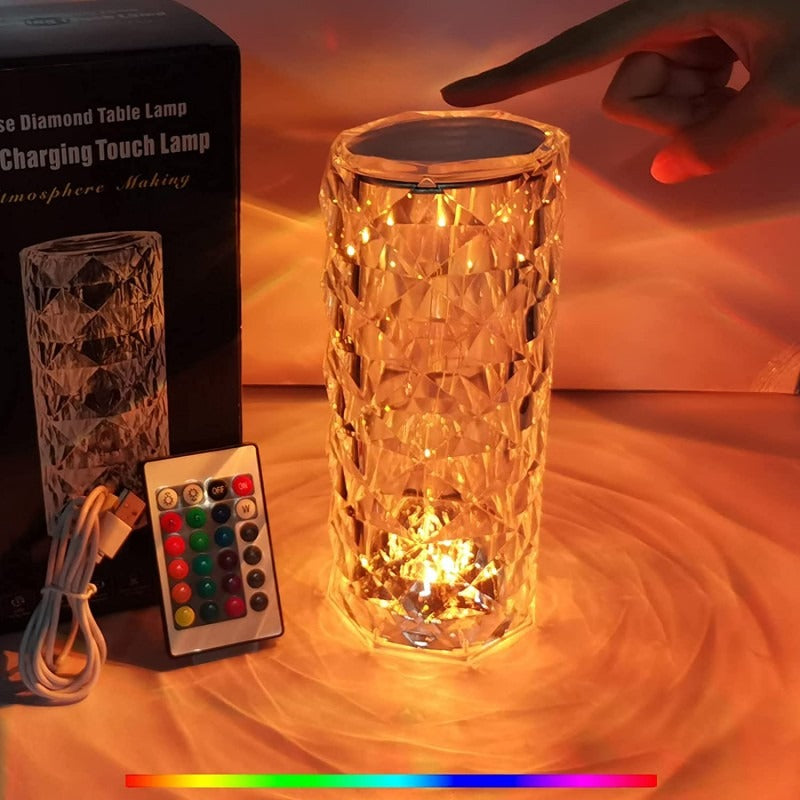 USB Rechargeable Crystal Rose Diamond Touch Lamp LED With RGB 16 Colors and Remote