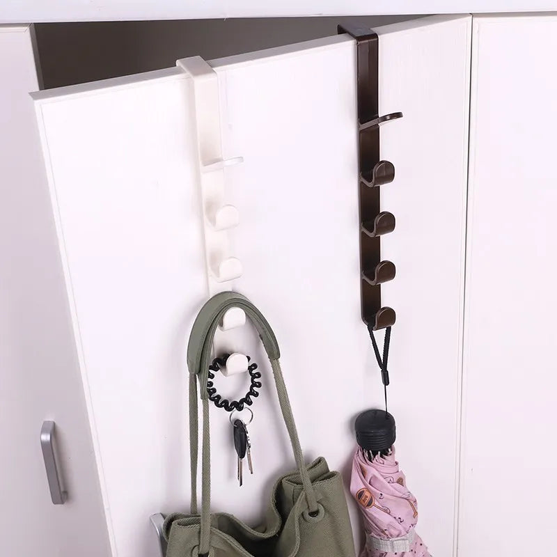 (Pack of 2) Portable Multi-functional 5 Hooks Hanger with Wardrobe Coat For Hang Towel Kitchen Bathroom Door Back