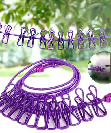 Pack of 3 Portable hanging Cloth extendable Rope 185 CM with 12 Clips each for Home Backyard Hotel Balcony Clothes Drying Line, Outdoor Indoor Use