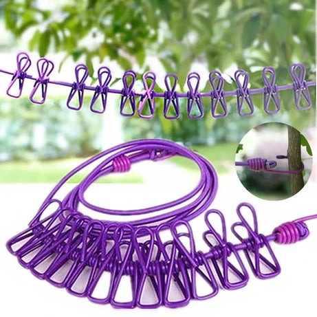 Pack of 3 Portable hanging Cloth extendable Rope 185 CM with 12 Clips each for Home Backyard Hotel Balcony Clothes Drying Line, Outdoor Indoor Use