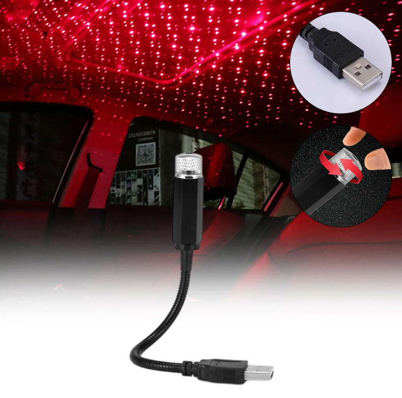 Auto Rotating Adjustable Car Interior Ceiling LED Light - Car Interior Decor - USB LED Roof Projection Atmosphere Star Light in Just Rs 999