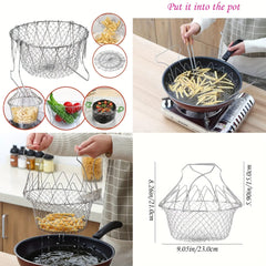 Multi - Purpose Frying Basket, Stainless Steel Frying Basket, Kitchen Foldable Steam Rinse Strain in Just Rs. 1499