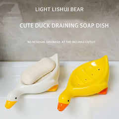 (Pack of 2) Adorable Soap Holder Dish Self Draining Water Resistant Duck Tray For Sink and Bathroom Countertop Accessories