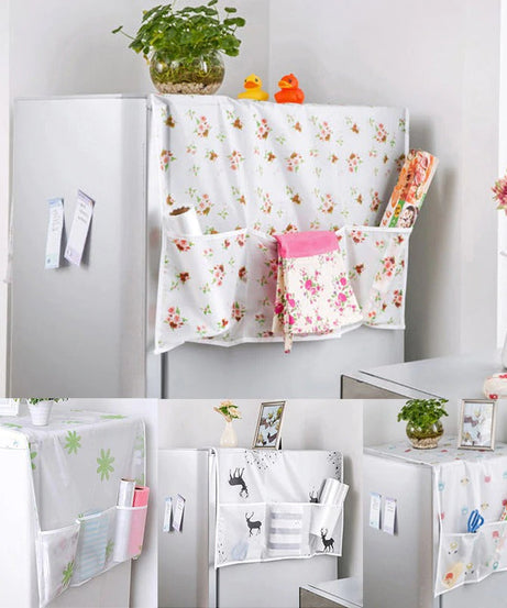 (Pack of 2) Anti-Dust Waterproof Refrigerator Fridge Cover with Double Storage Pockets