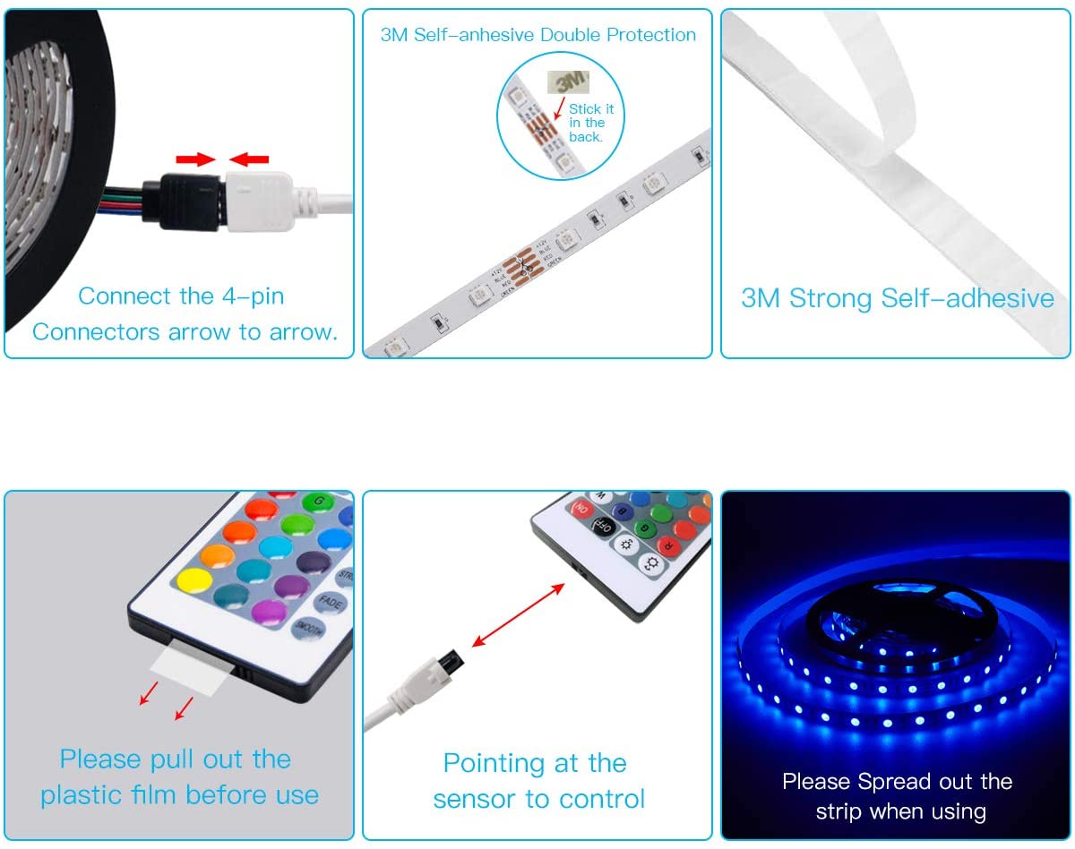 RGB 300 Color Led Strip Lights with Remote & Power Supply