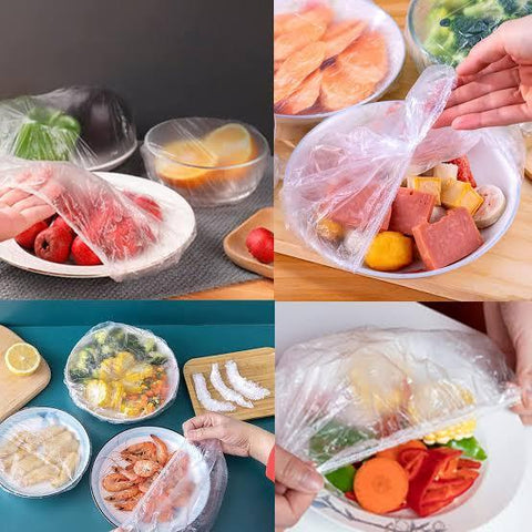 100pcs Disposable Food Cover Plastic Wrap Food Grade For Keep Kitchen and Food Fresh Seal Pack Pots
