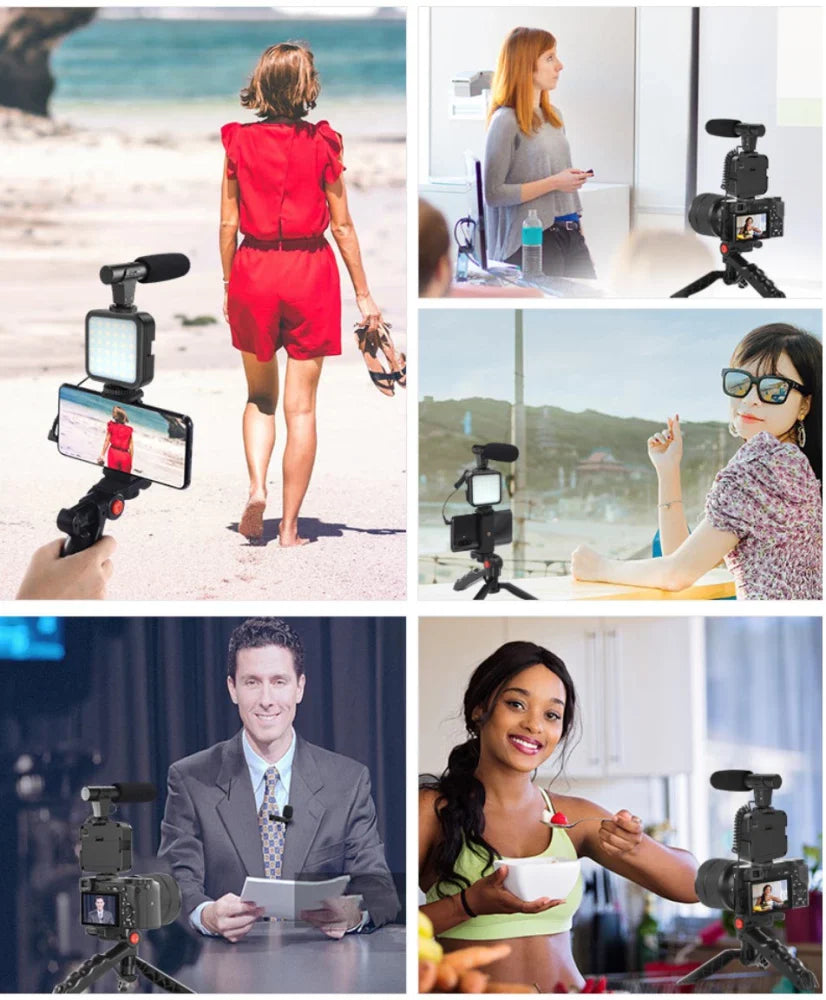 Imported All in one Vlogging Video Making Kit Super Flexible Universal Tripod with Microphone and Light