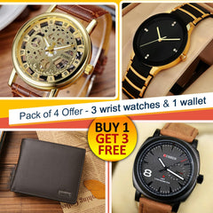 Buy 1 Get 3 Free Deal 3 Wrist Watches & 1 Original Leather Wallet