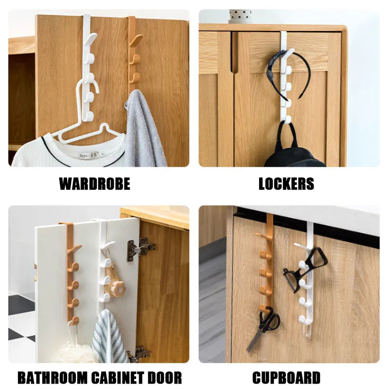 (Pack of 2) Portable Multi-functional 5 Hooks Hanger with Wardrobe Coat For Hang Towel Kitchen Bathroom Door Back